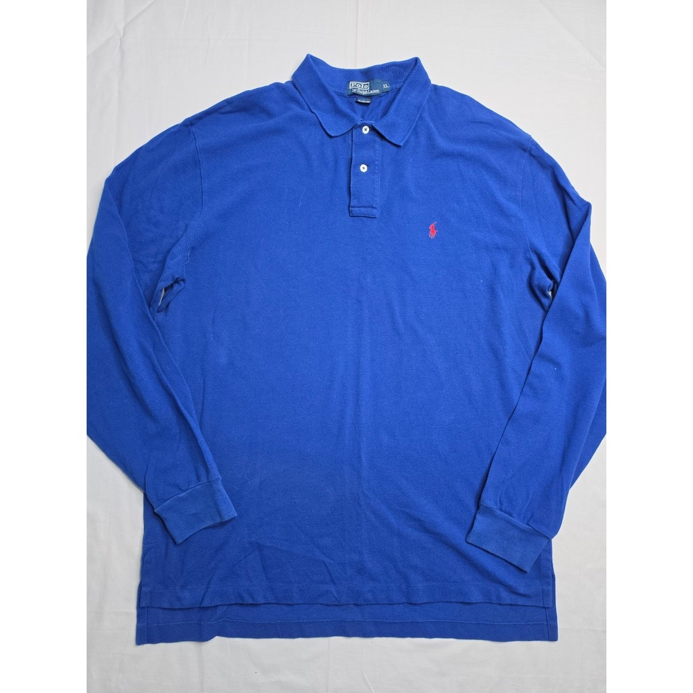 Polo Ralph Lauren Polo Shirt Men's XL Blue 100% Cotton Logo High Low Hem Golf